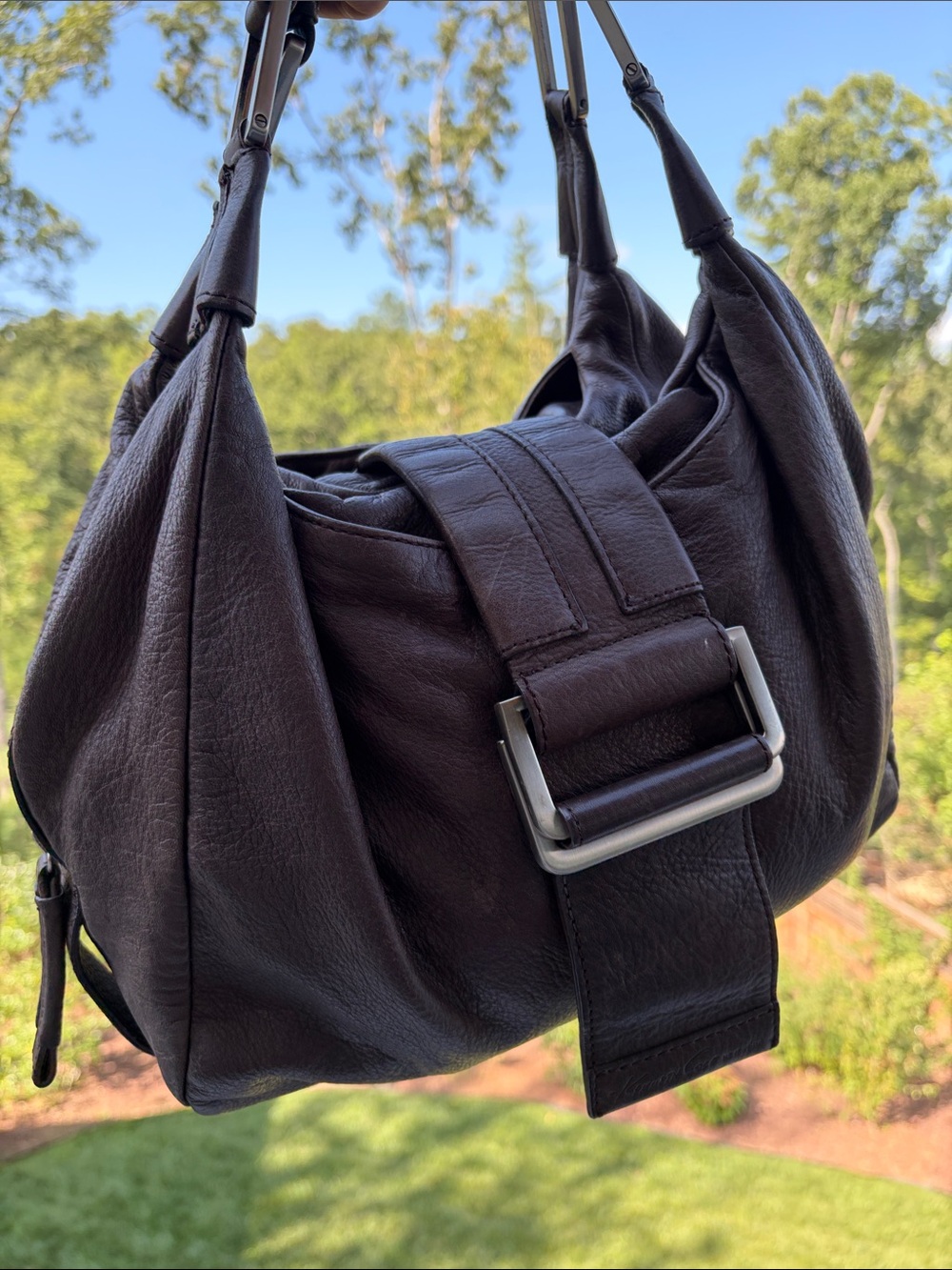 Leather Kenneth Cole Hobo Bag in Dark Brown